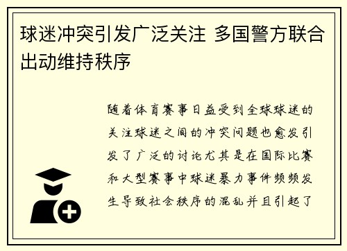 球迷冲突引发广泛关注 多国警方联合出动维持秩序